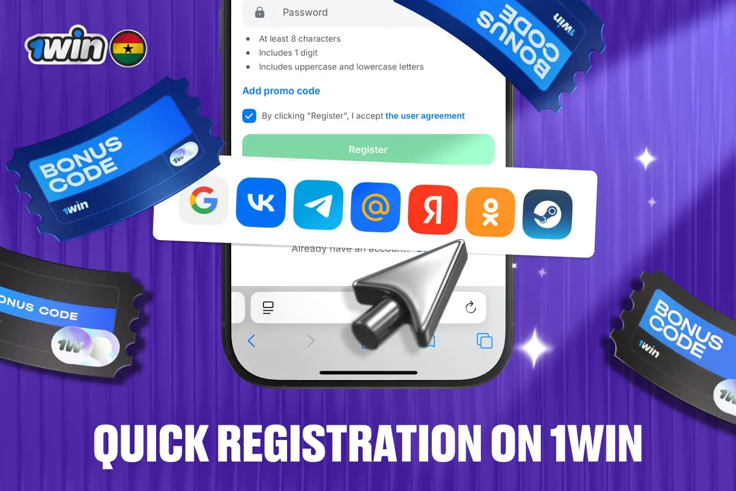 registration is also available on 1win mobile app
